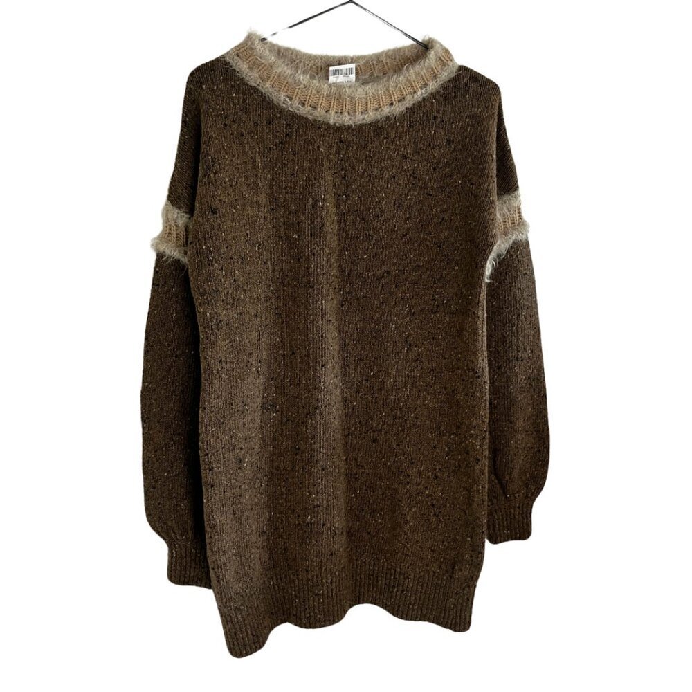 Scervino Street Brown Wool Blend Knit Crew Neck Relaxed Minimalist Sweater